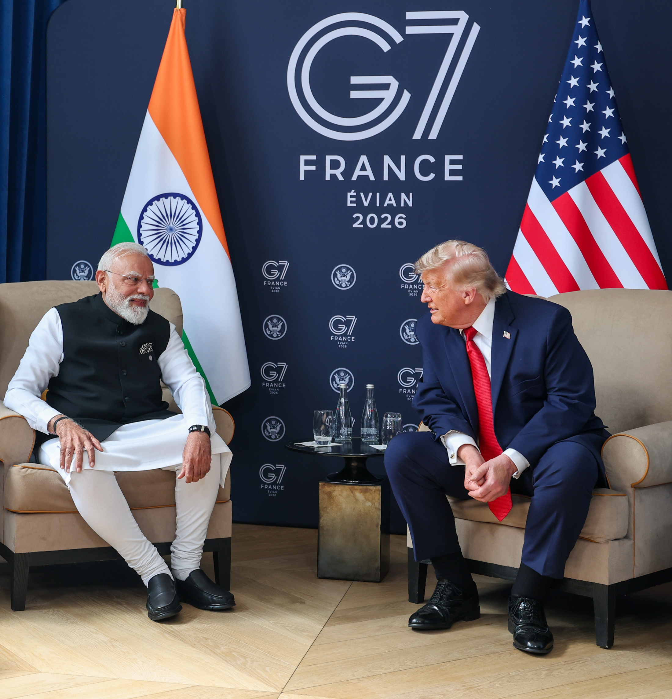 Prime Minister Narendra Modi in conversation with US President Donald Trump at the G7 Summit in Evian, France, June 2026